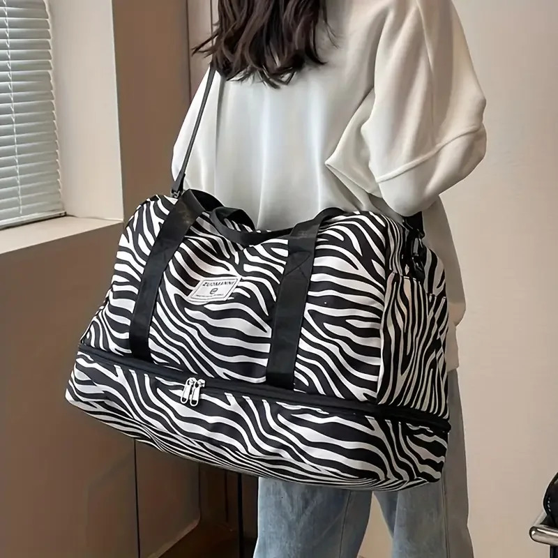 Large Capacity Nylon Travel Duffle Bag with Animal Print Sports Gym Storage Portable WomenS Weekender Overnight 250605