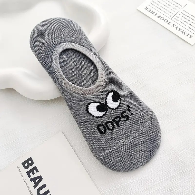Cute Big Eyes & Oops Letter Print Non-Slip Breathable Boat Socks - Lightweight Multi-Colored Soft Fabric