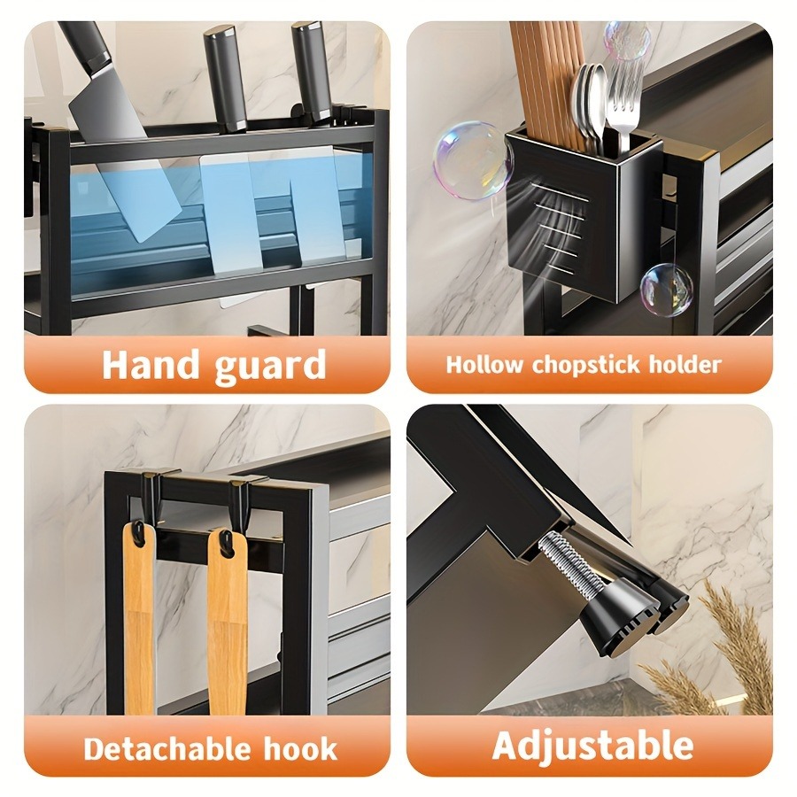 1pc Steel Multi-Tier Kitchen Organizer Rack Set - Space-Saving Countertop Storage With Hangers, Utensil Holder, Cutting Board Rack, Under Sink Shelf