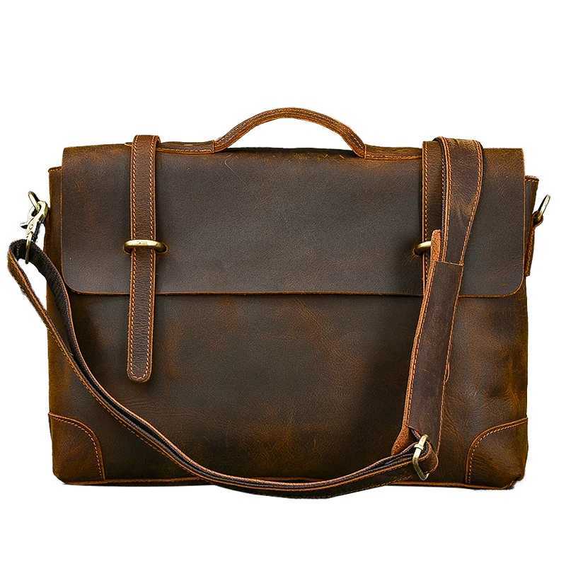 Imported Genuine Leather Retro Mens Handbag Male 14 Inch Laptop Bag Briefcase Classic Shoulder Messenger Bags 2025 New W250610