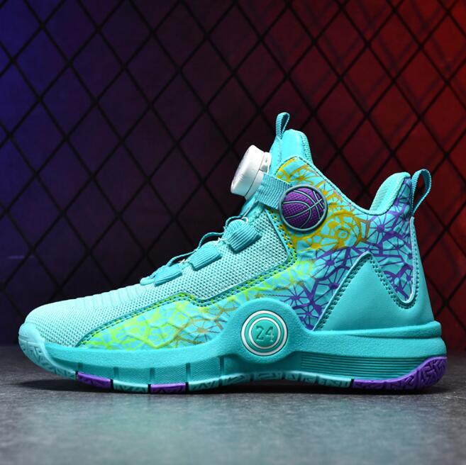 Children's basketball shoes Designer teenagers' practical training high top sports shoes for students mesh breathable rotating buckle runnin