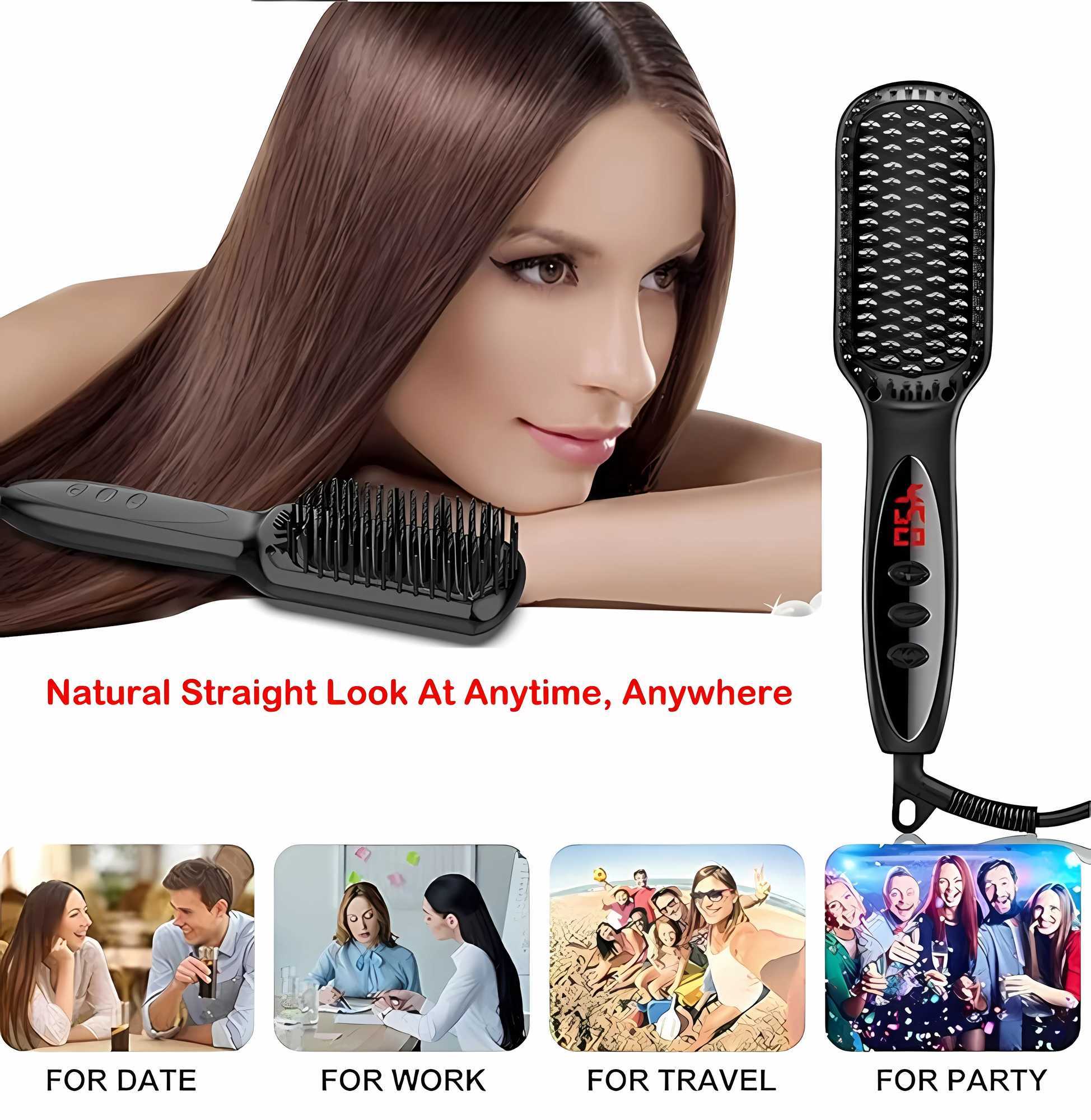 Hair Straightener Brush Comb Electric Hair Brushes Hot Comb Straightener For Hair Anti-scalding Ceramic Beard Straightener Brush W250610