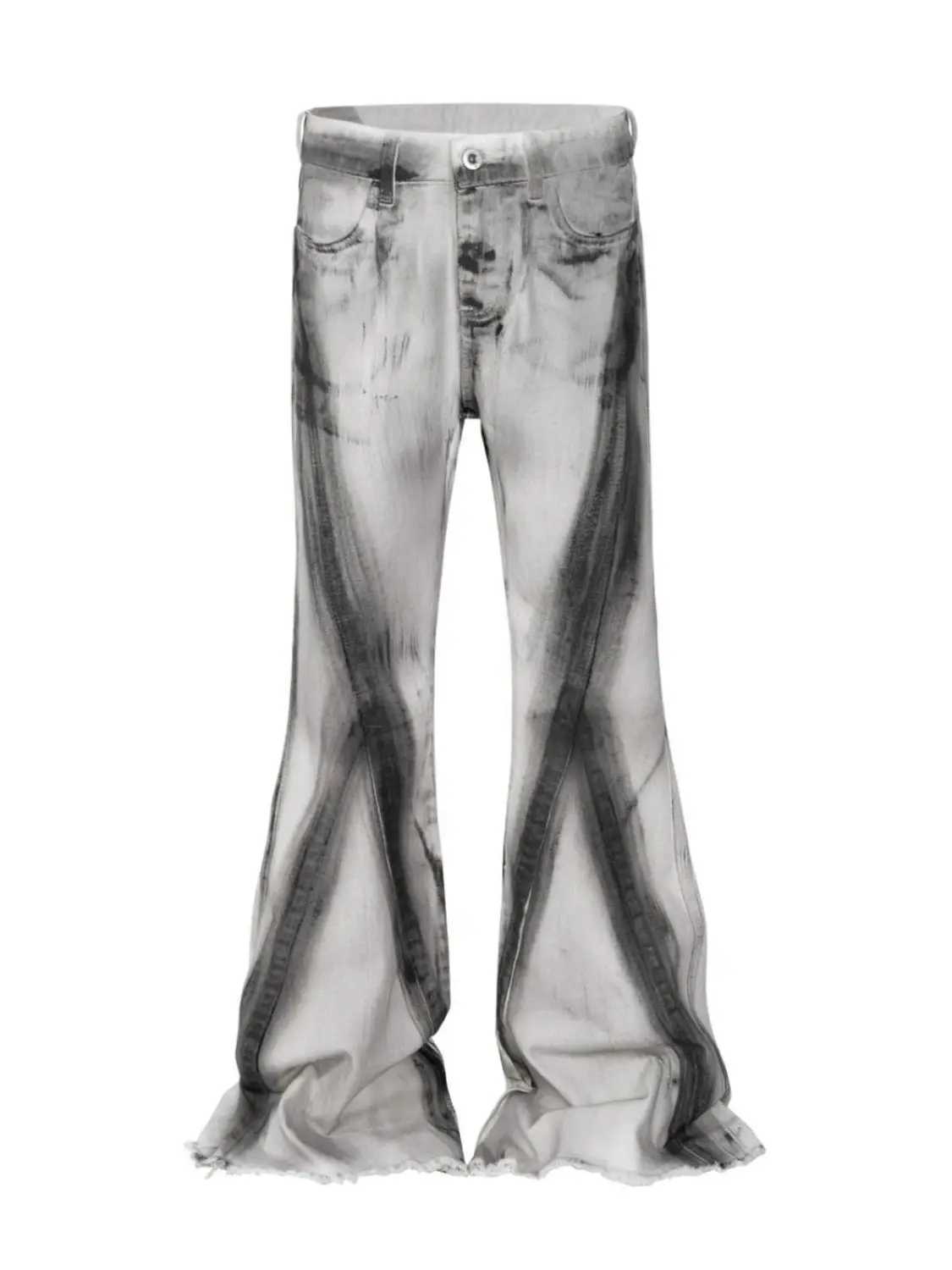 Y2K Heavy Retro Wasteland Style Dirty Ink Contrast Color Gradient Micro-flare Jeans Mens Trendy Brand Floor-moving Casual Pants M250610