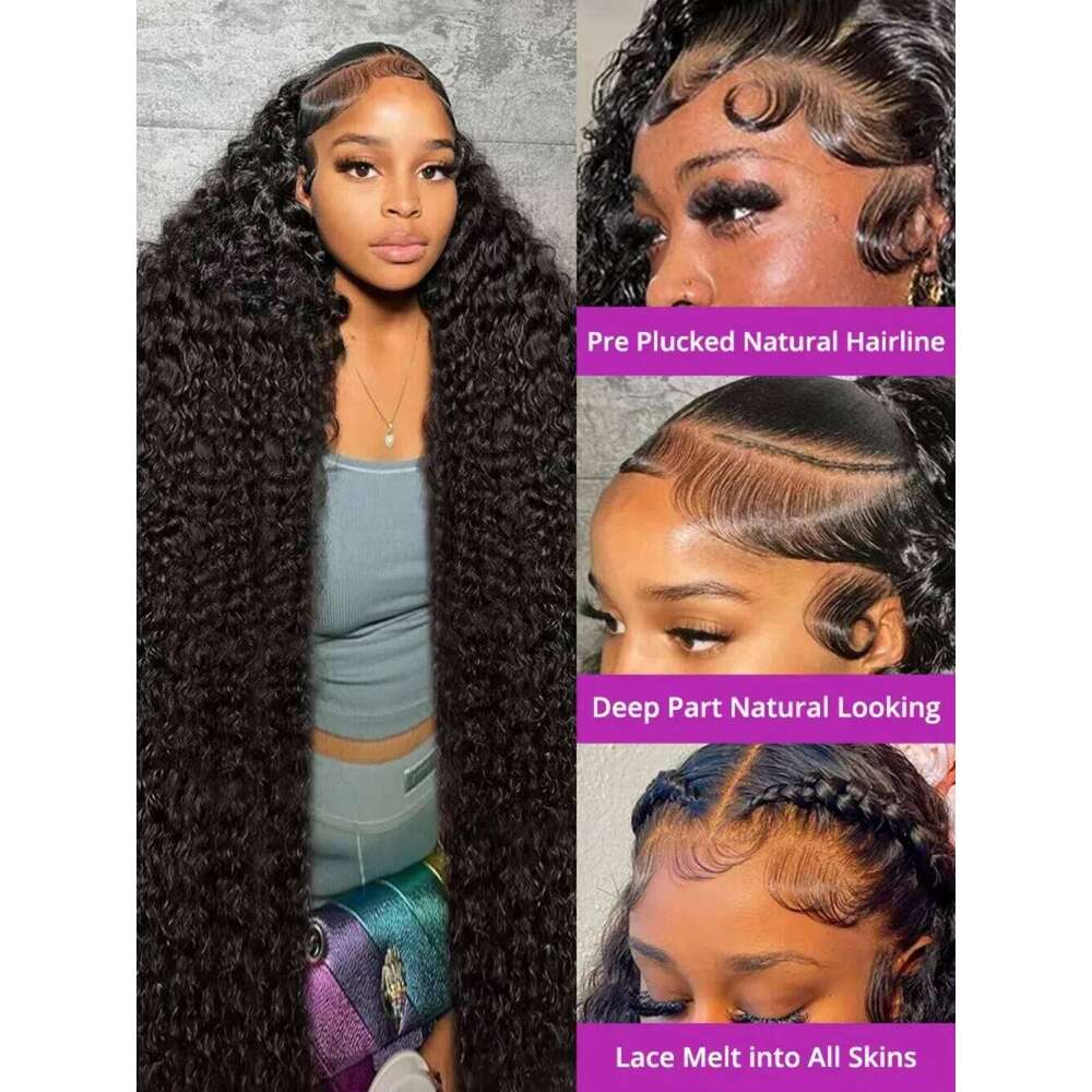 40 50 Inches Deep 13x4 13x6 HD Lace Frontal Wig 220% Wave 360 5x5 Full Front Curly Human Hair Wigs For Women