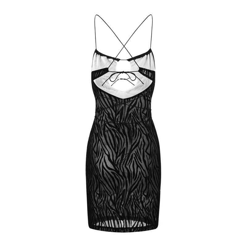 Sexy Backless Tie-up Spaghetti Strap Dress Hot Girl Hollow Out Mini Dress Skinny Bodycon Chic Women Club Party Night Streetwear XJ250610
