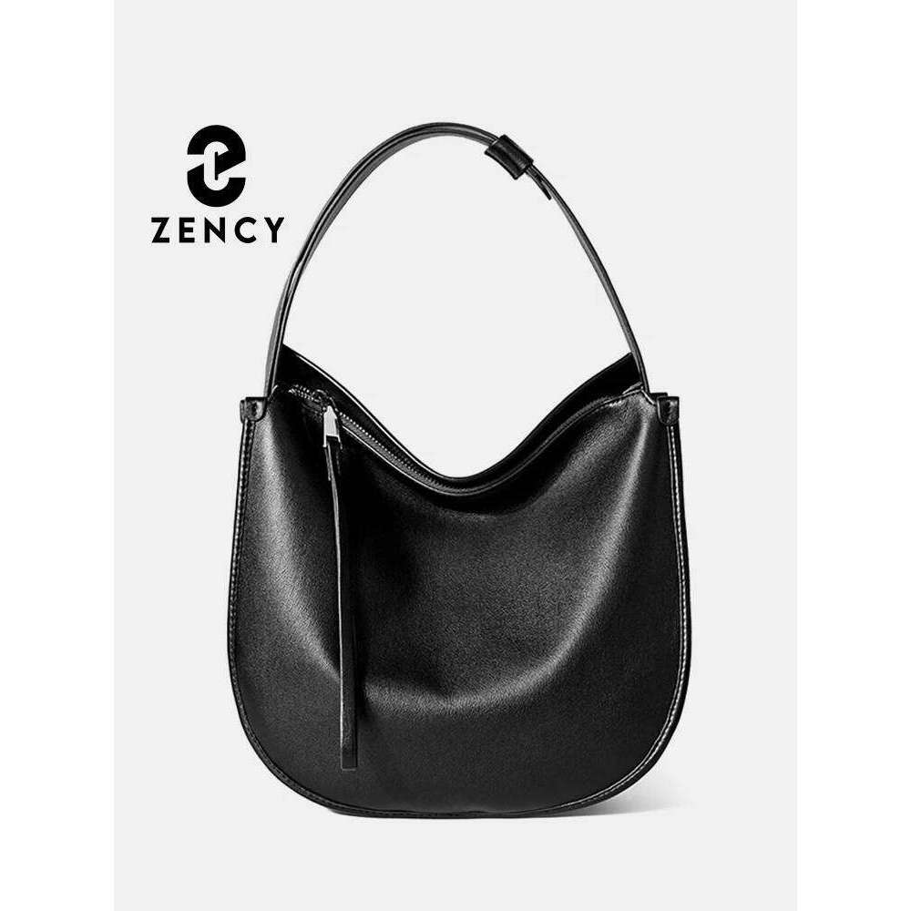 Zency Women Classic Black Messenger Soft Leather Fashion Girl Handbag Designer Shoulder Large Hobo Bag For Commuters