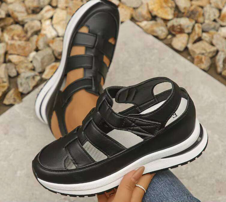 Summer Wedge Sandals With Closed Toe Hollow Breathable Platform Velcro Women's Shoes