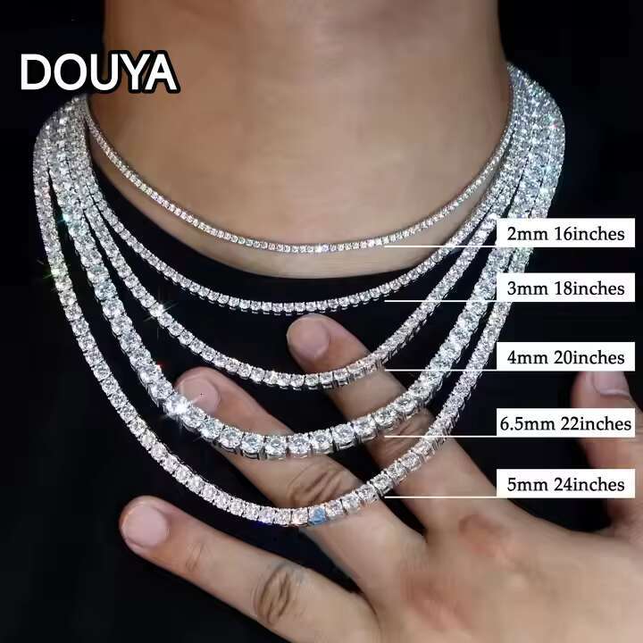 Fast Delivery High Quality Moissanite Tennis Chain 2mm 3mm 4mm 5mm 6.5mm Shining Brightly D VVS Moissanite Women Men Necklace
