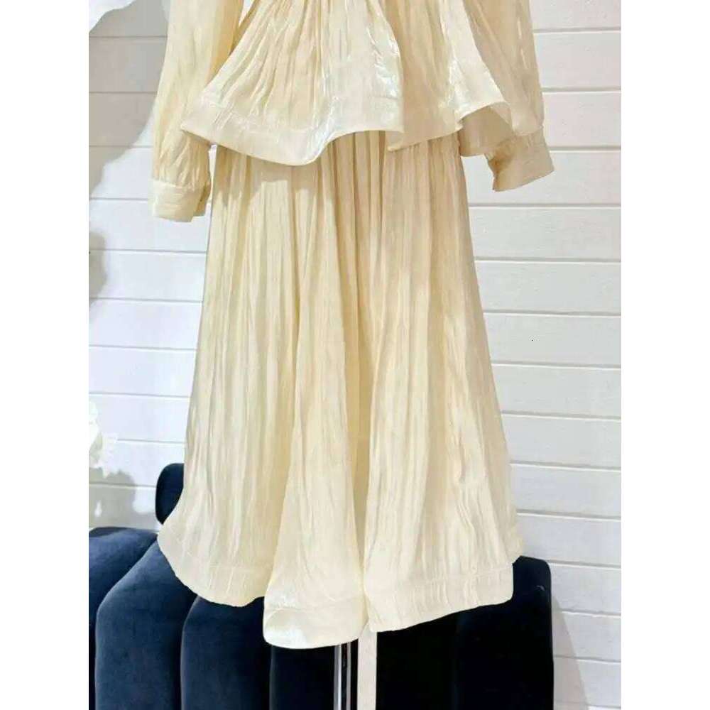 IEQJ Solid Ruffles Women's 2 Piece Sets V Neck Long Sleeve Shirt High Waist Skirts Loose Elegant Set Autumn 2025 New 3Wm2030