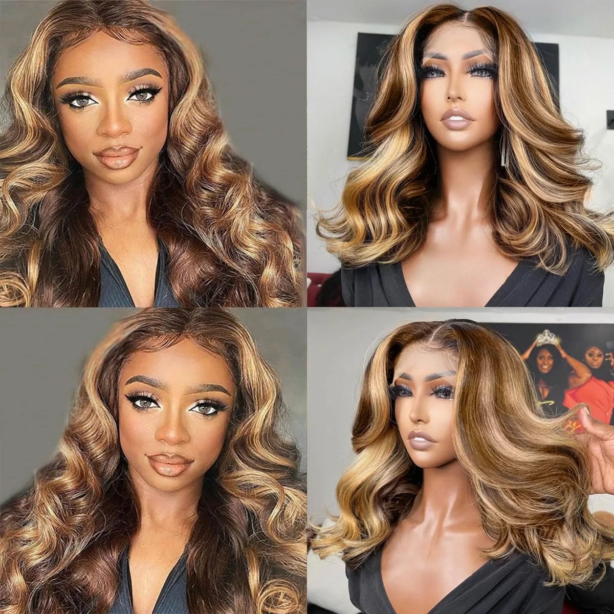 Highlight Body Wave Bob Wig Human Hair Lace Front Human Hair Wigs For Women Honey Blonde 13X4 Transparent Lace Frontal Wig Synthetic
