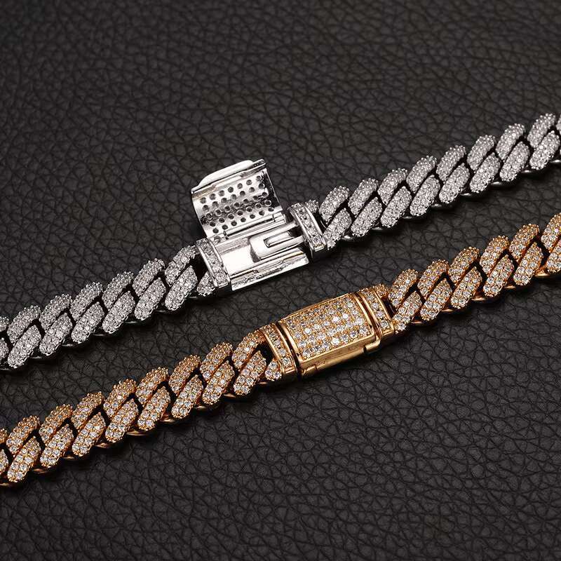 OACOCA 2 Rows Diamond 9mm Iced Out Small Cuban Chain Fashion Jewelry Necklace Brass 18K Gold Plated 3AShiny Necklace Women