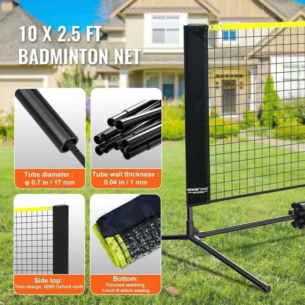 Badminton Volleyball Pickleball Tennis Net Set Adjustable Portable Foldable with Poles Carry Bag for Indoor Outdoor Use