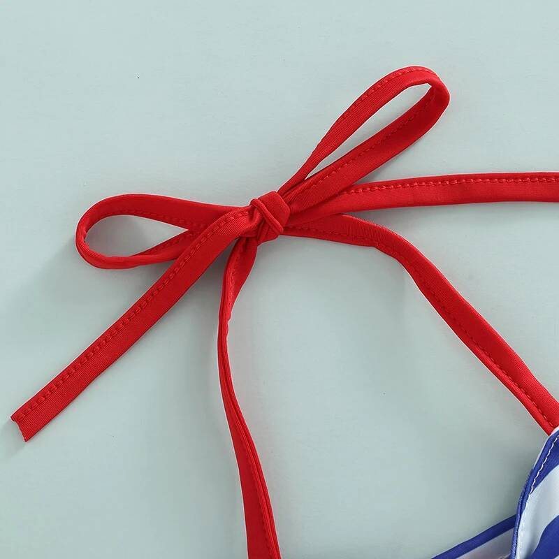Yiiciovy Cute Baby Girls Swimwear 2 Pcs Bowknot Bikini Set Summer Hanging Neck Striped Top Elastic Waist Button Shorts