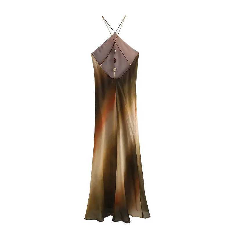 TRAF Womens Long Dresses 2024 Summer Elegant Party Evening Midi Halter Dress Ladies Fashion Sleeveless Backless Long Dresses XJ250610