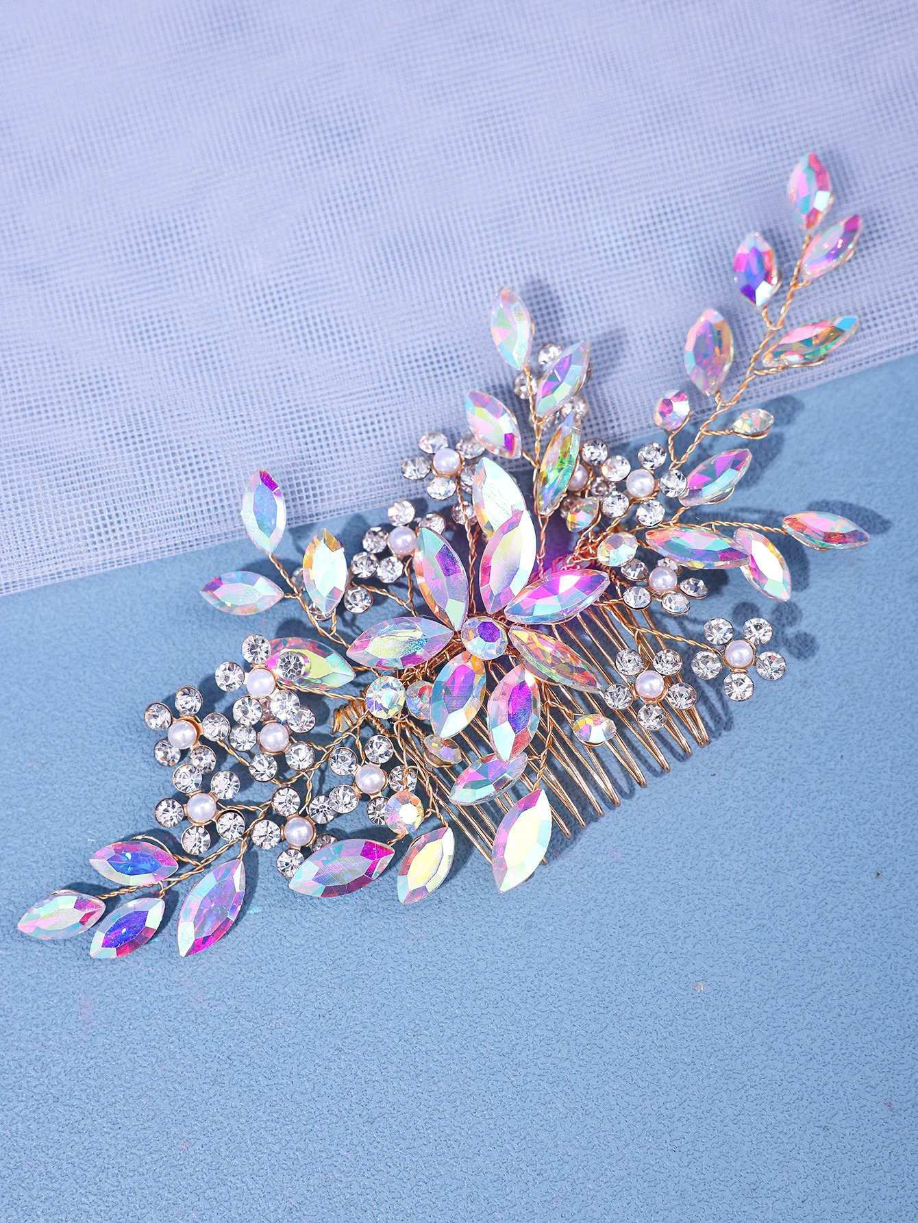 Womens Crystal Pearl Hair Comb Rhinestone Flower Leaf Hairpin Bridal Wedding Headband Tiara - Jewelry Comb Pin Accessory 250610