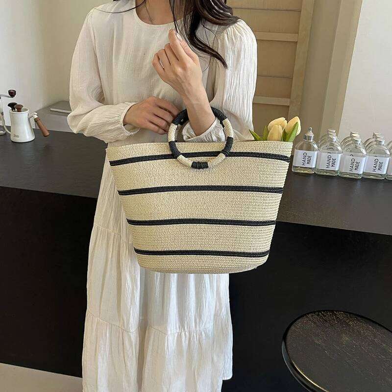 Fashion Handmade Woven Straw Handbag Summer Shoulder Large Beach Bag Handbags Women Bags Designer Borsa Mare
