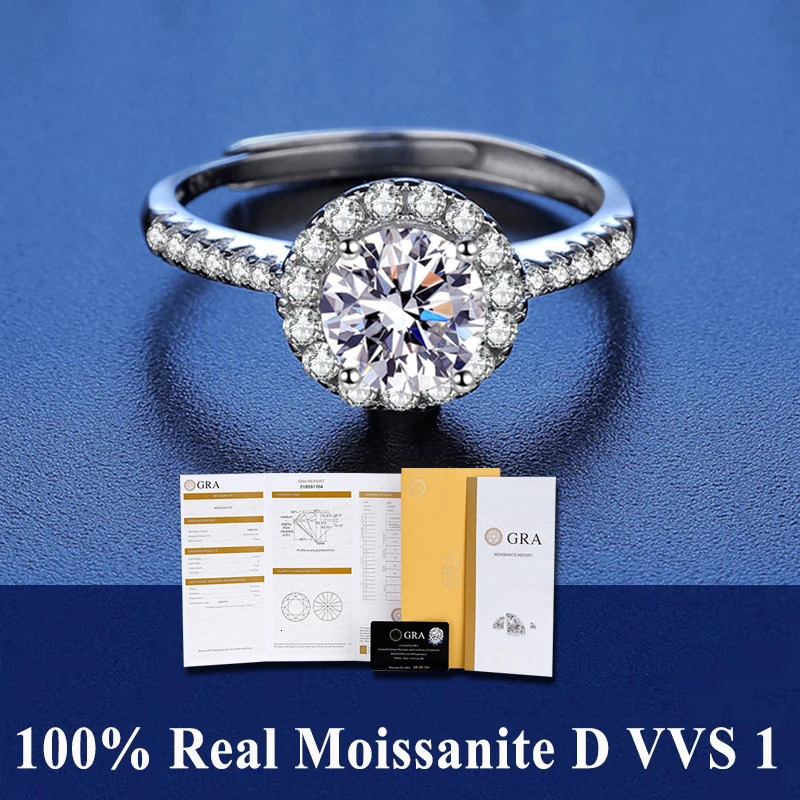 100% Real Ring D VVS1 Pass Diamond Test Pen Adjustable Size S925 Sliver GRA Certificate Wedding Rings for Women 250610