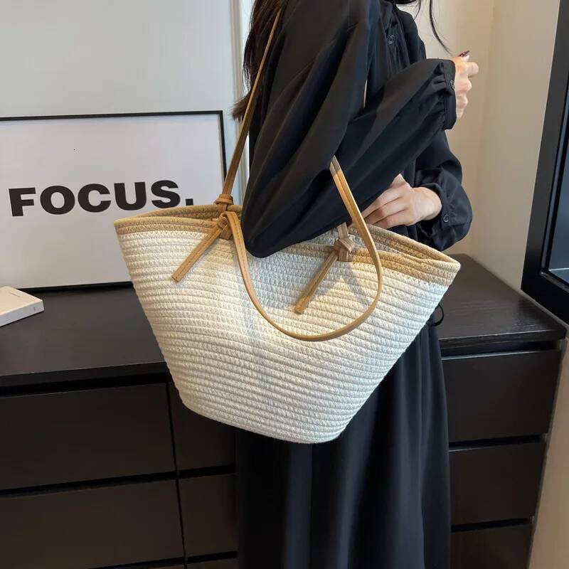 Women Beach Braided Basket Clutches Handlebag Portable Shoulder Travel Messenger Woven Bag Purses Shopper Satchel Female