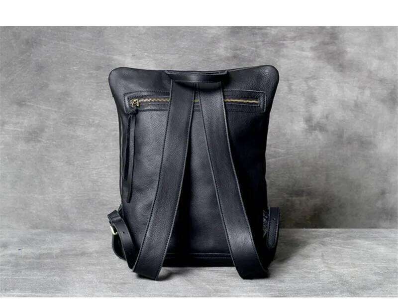 High quality fashion soft real cowhide men's women's backpack casual simple light genuine leather black travel laptop bagpack