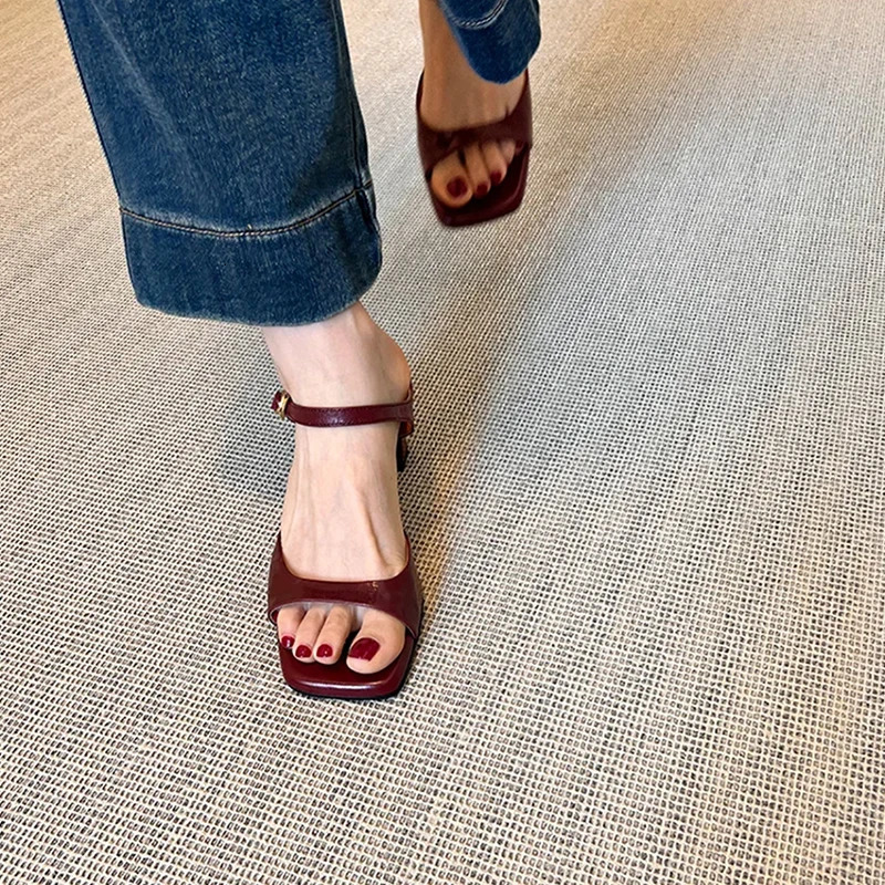 Summer Women Square Toe Slippers Fashion Thick High Heel Dress Slides Ladies Outdoor Dancing Party Shoes 250606