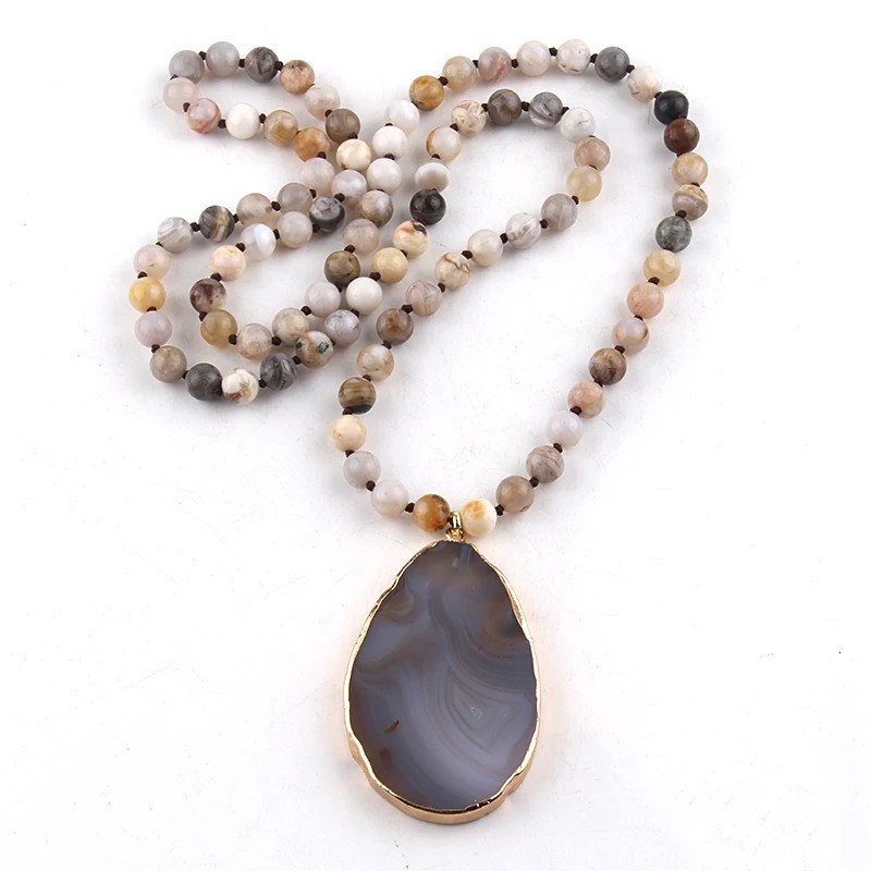 Fashion Boho Beaded Necklace Natural Stone Bohemai Beads Knotted Agt Stones Pendant Necklaces For Women Gift 250604