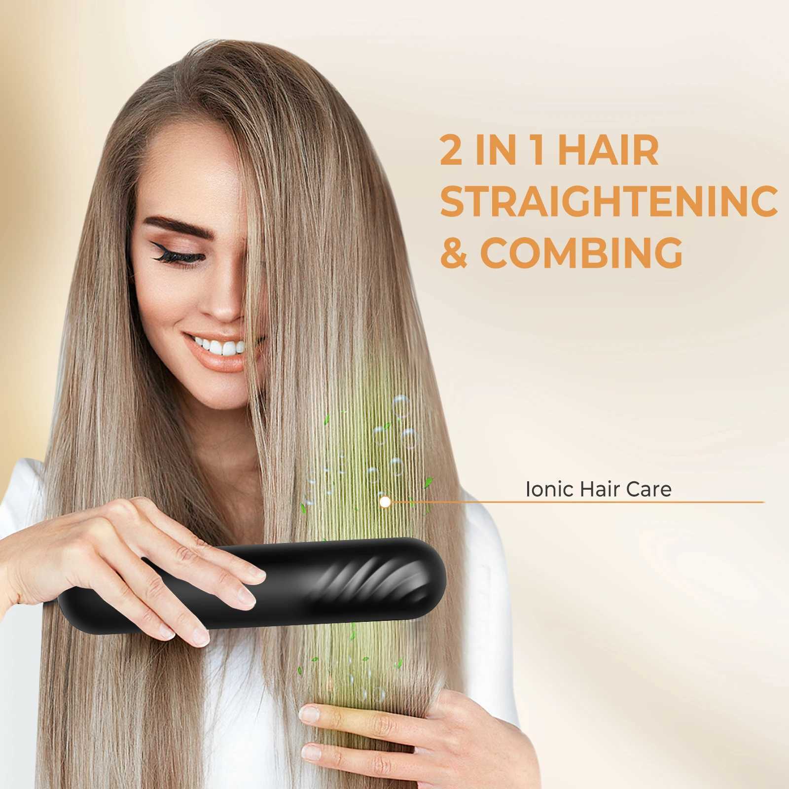 Wireless Comb Hot Selling USB Rechargeable Wireless Electric Iron Light Weight Hair Straightening Brush Hair Straightening Curling W250610