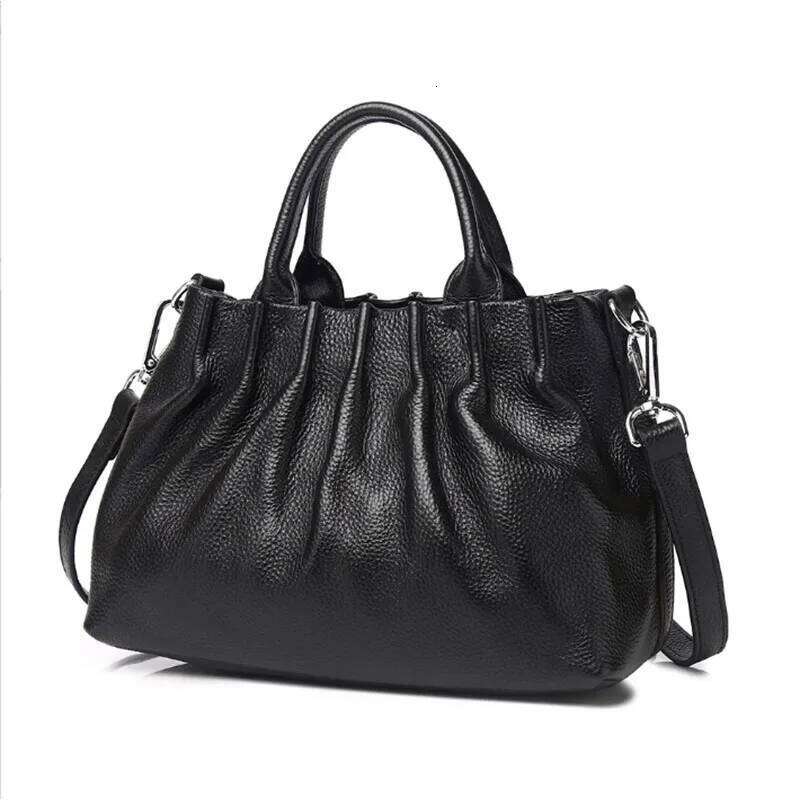 New Genuine Leather Women's Handbag, Pleated Fashionable Commuting Shoulder Bag, Crossbody Bag 2025/06/10