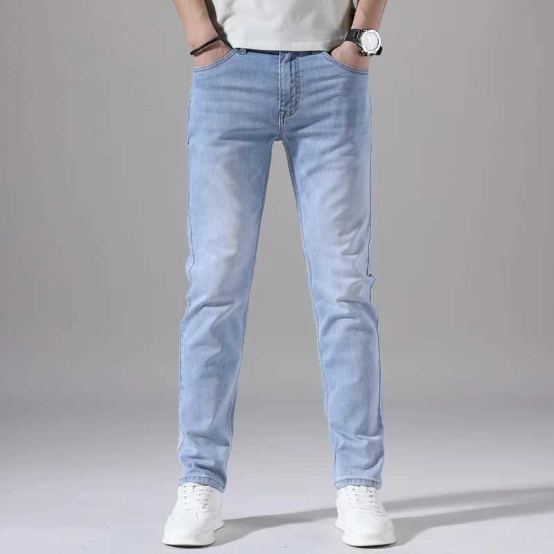 KSTUN Slim Straight Jeans Men Denim Pants Casual Regular Fitness Mens Trousers Light Blue 2025 Summer Mens Clothing Cowboys M250610