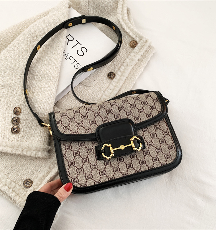 Free shipping 2025 new designer high-end women's bag fashion temperament printed small square bag saddle bag versatile shoulder crossbody bag bla