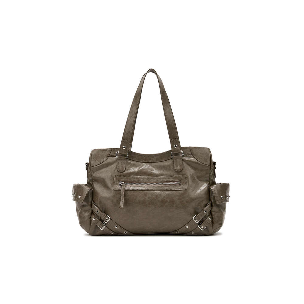 Korean Niche Deinet Motorcycle 2025 New Tote Large Drawstring Pocket Rivet Shoulder Bag for Women