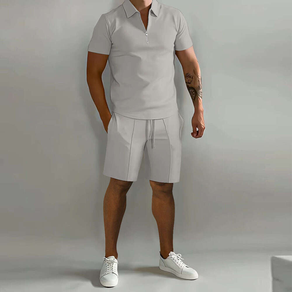 Summer New Men's Polo Casual Loose Short Sleeve Shorts Sports Set B5
