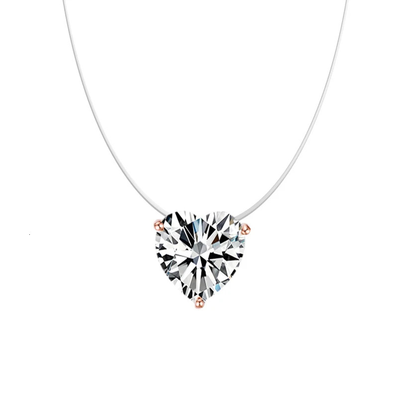 Transparent Chain Zircon Necklace Invisible Fishline Choker Women Oval Heart Square Star Water Drop Pendant Necklaces 250609
