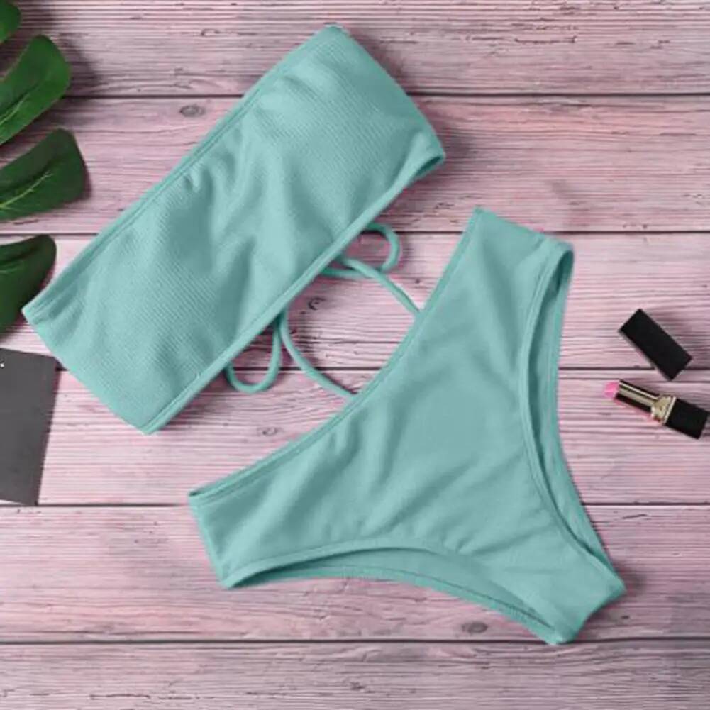 Bathing Two-piece Summer Swimwear Bra Briefs Bikini Set with Chest Pad Wire-Free Beach Suit Women Clothes