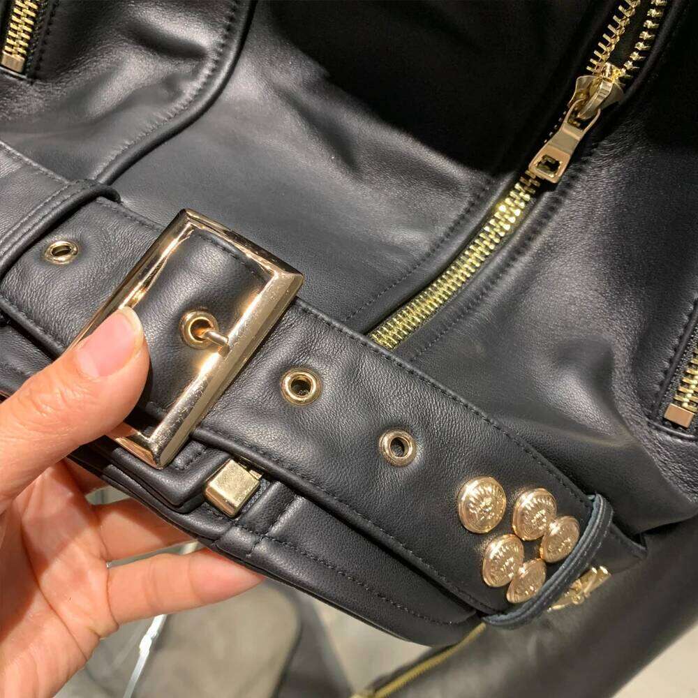 Leather Rivet High Street Ladies Autumn And Spring Fashion Wear Genuine Sheepskin Jacket 5860