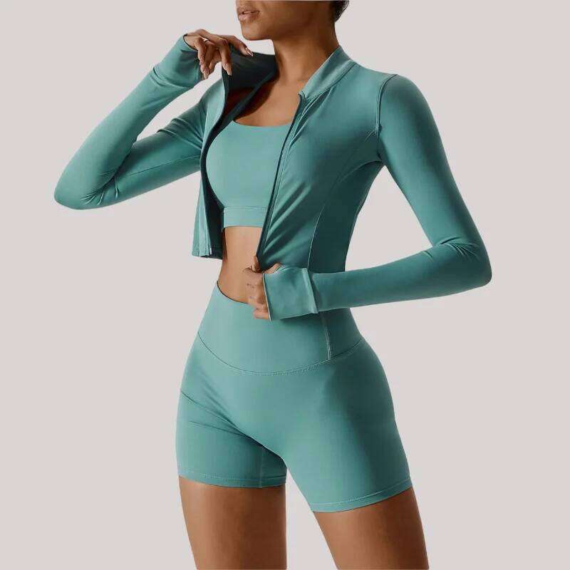 Seamless Sets Fiess High Waist Hip-lifting Tight Naked Shockproof Sports Bra Tracksuit Gym Yoga Three-piece Suit
