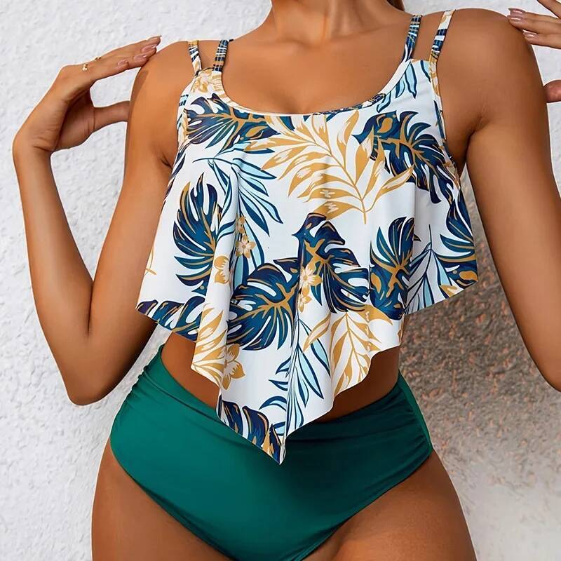 Women Swimsuit Gradient Bikini High Waist Two Pieces Set Swiming Sexy Bquini Print Bathing Suit Bandage Swimwear Tankinis