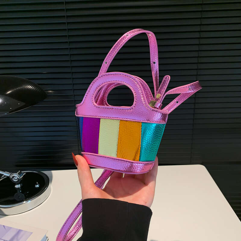 2024 New Fashion Color Block Mini Basket Bag High-end Texture Litchi Pattern GUHUISHU