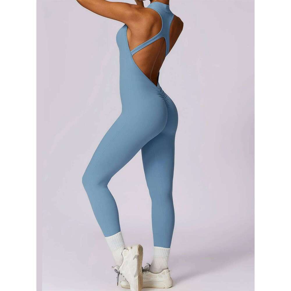 Naked GYM Romper Zipper Hollow Out Backless Fiess Jumpsuit Sleeveless High-intensity Sports Tight One-piece Playsuit Yoga Suit