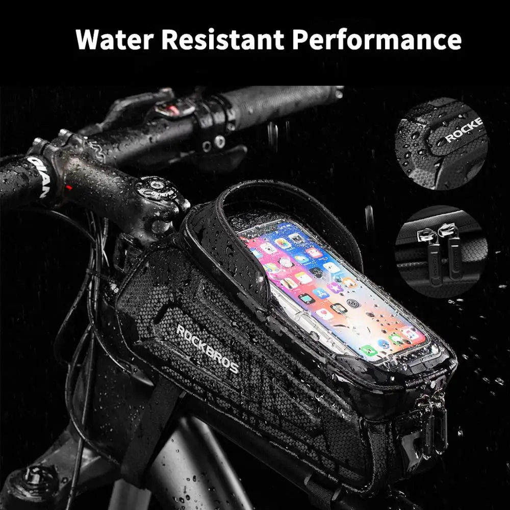 ROCKBROS Bicycle Bag Waterproof Touch Screen Cycling Bag Top Front Tube Frame MTB Road Bike Bag 6.5 Phone Case Bike Accessories 250610