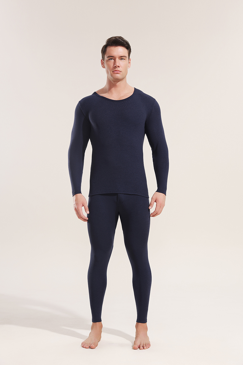 Autumn and winter men's thermal underwear double brushed skin-friendly fabric round neck, long sleeves, high elasticity and non-marking warm clot