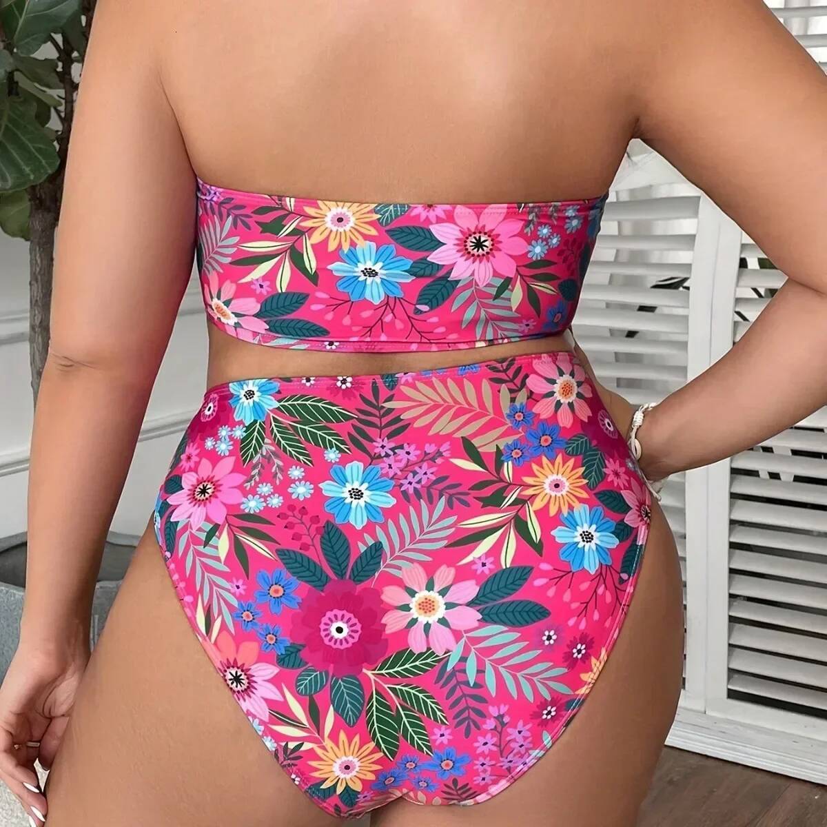 Sexy Strapless Bikini Set Women Swimsuit Print Puch Up Biquini Big Plus Size Swimwear Bandage Female Bathing Suit Beachwear 5XL