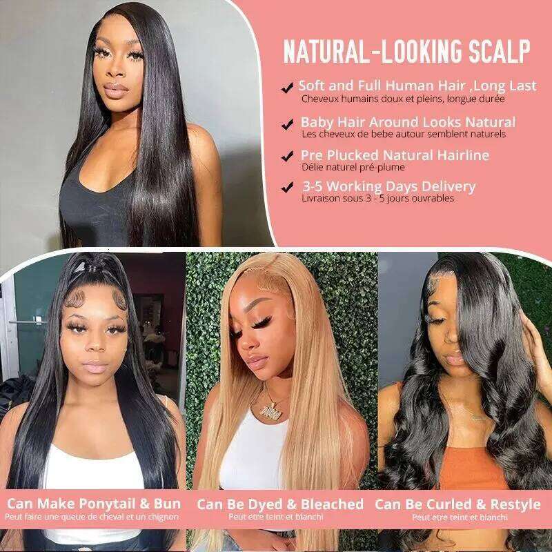 13x4 13x6 HD Transparent 360 Full Frontal 5x5 Closure Lace Wigs Pre plucked Natural Color Straight Human Wig With Baby Hair