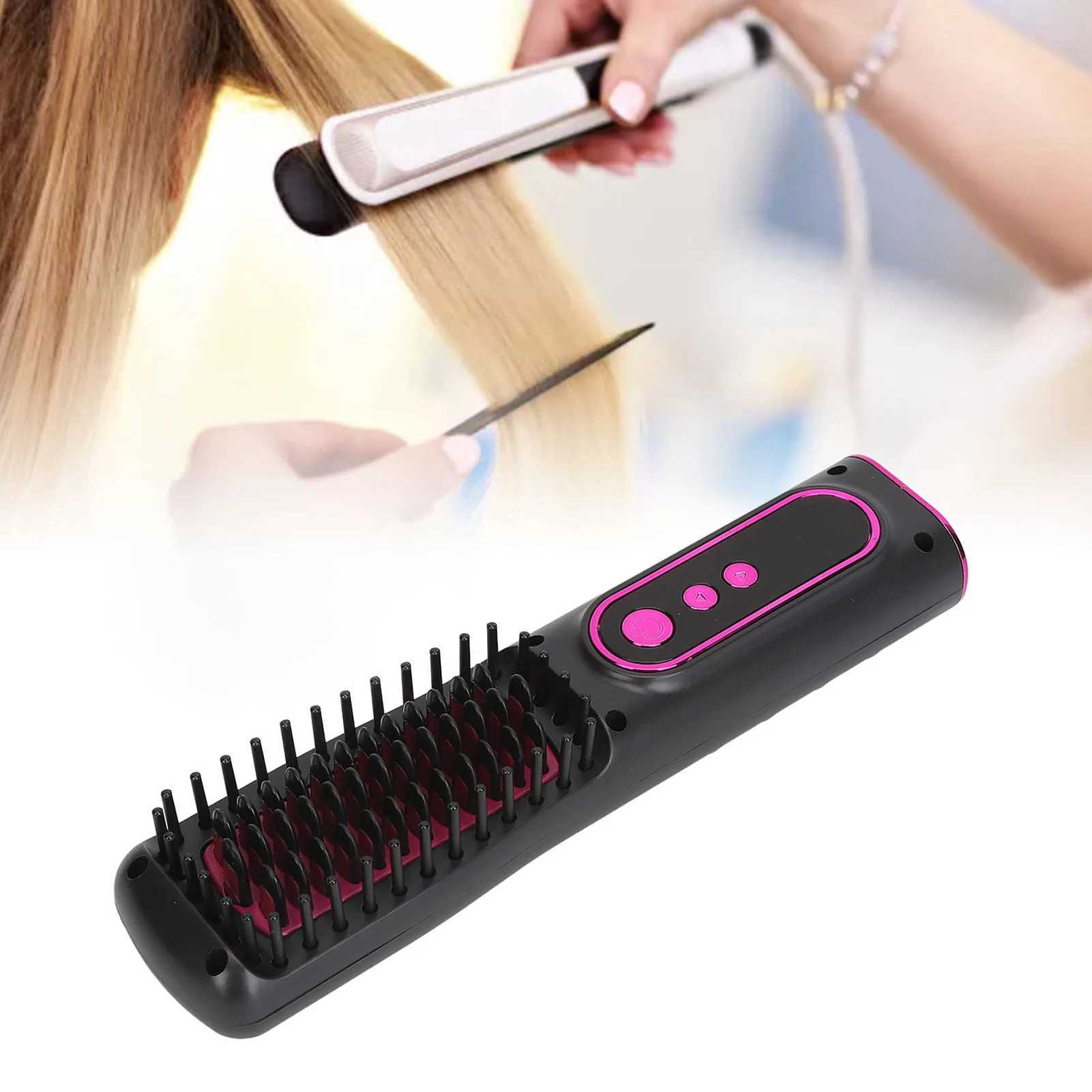 Hair Straightener Comb Frizz Control Professional USB Rechargeable Electric Hair Straightener Cordless Portable For Long Hair W250610
