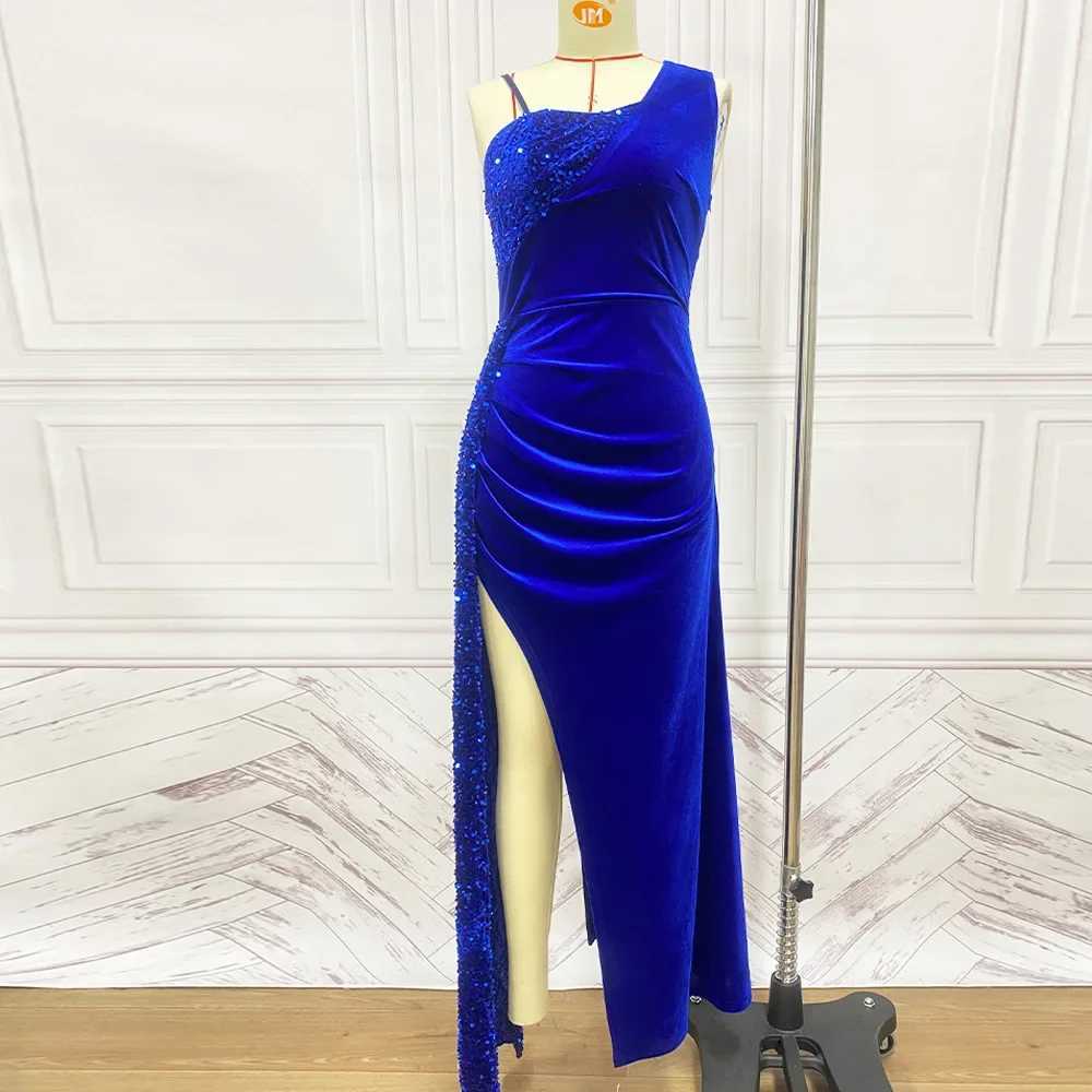 Spring Summer New Asymmetrical Sequin Splicing Slit Fish Tail Skirt Silk Velvet Evening Gown Cross-Border Womens DressXJ250610