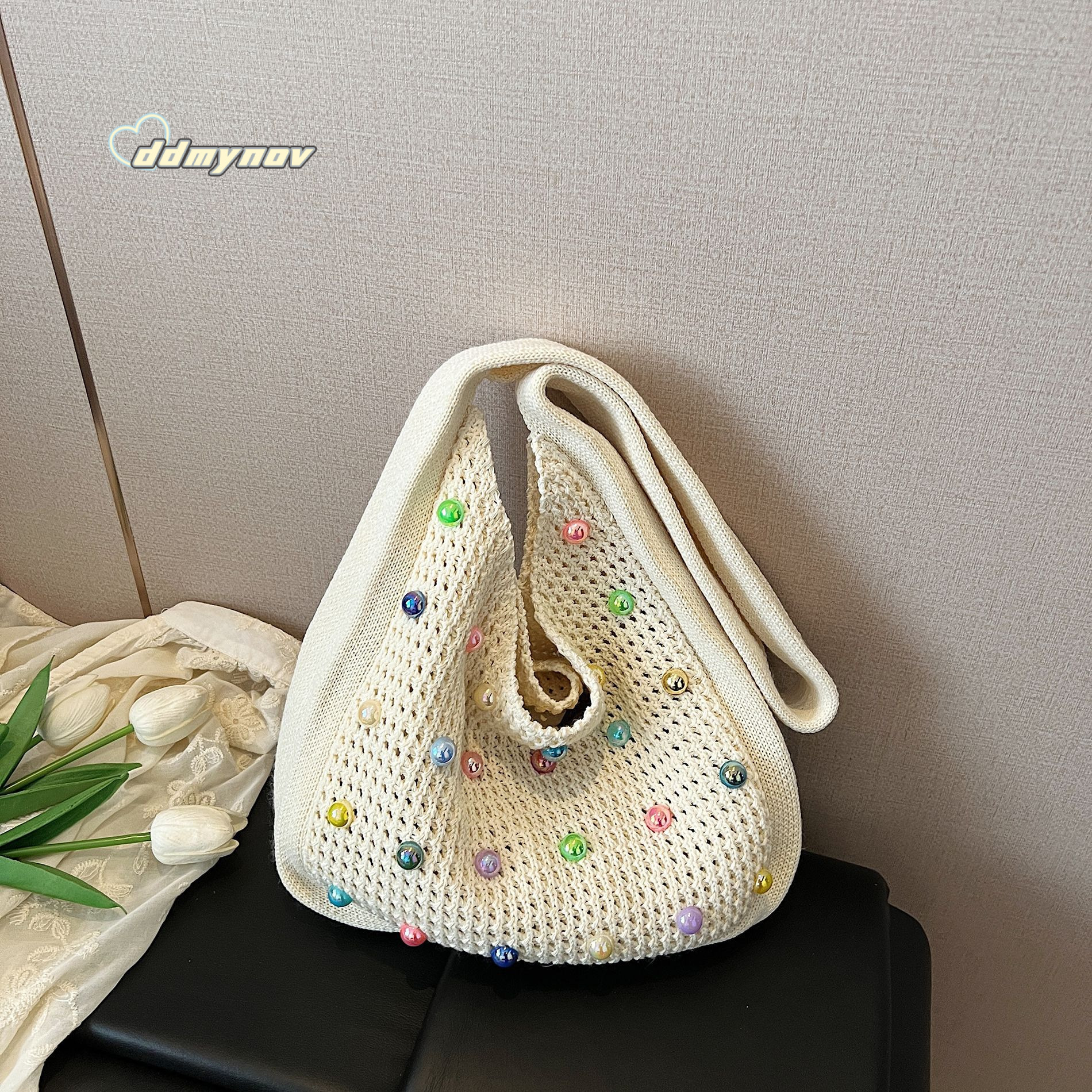 Korean Style Lazy Woven Underarm Pearl Large Capacity HOBO Women's Fashion Fresh Versatile Casual Shoulder Bag ddmynov