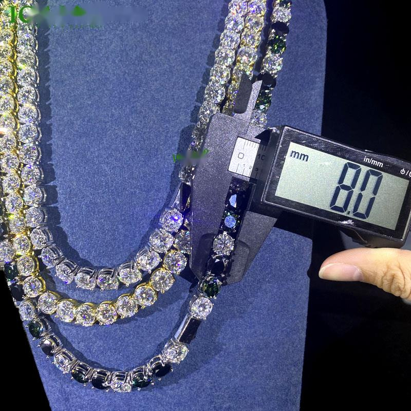 OACOCA 925 Silver Moissanite Tennis Chain Ice Out Hip Hop Moissnaite Chain Tennis Necklace 8mm VVS Diamond Men Women Fashion Jewelry