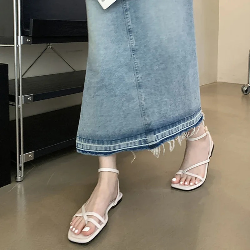 2025 Summer Gladiator Women Sandals Fashion Elegant Narrow Band Clip Toe Shoes Ladies Comfort Flats Beach Sandalias 250604