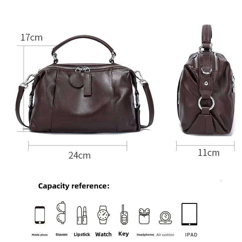 Niche European Style 2025 New Fashion Cow Leather Versatile Vintage Commuter Crossbody Boston Shoulder Bag Handbag For Women