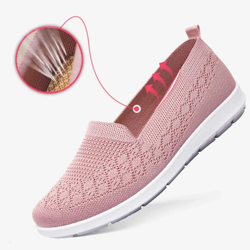 Spring Summer Breathable Knitted Flats for Women 2025 Comfortable Slip On Mom Shoes Woman Slip On Non Slip Casual Sneaker Female 250603