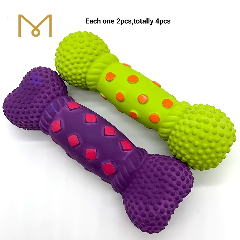 Latex Bone Dog Chew Toys Natural Squeaky Soft Rubber Pet Wholesale for Teething 4pcs/Pack